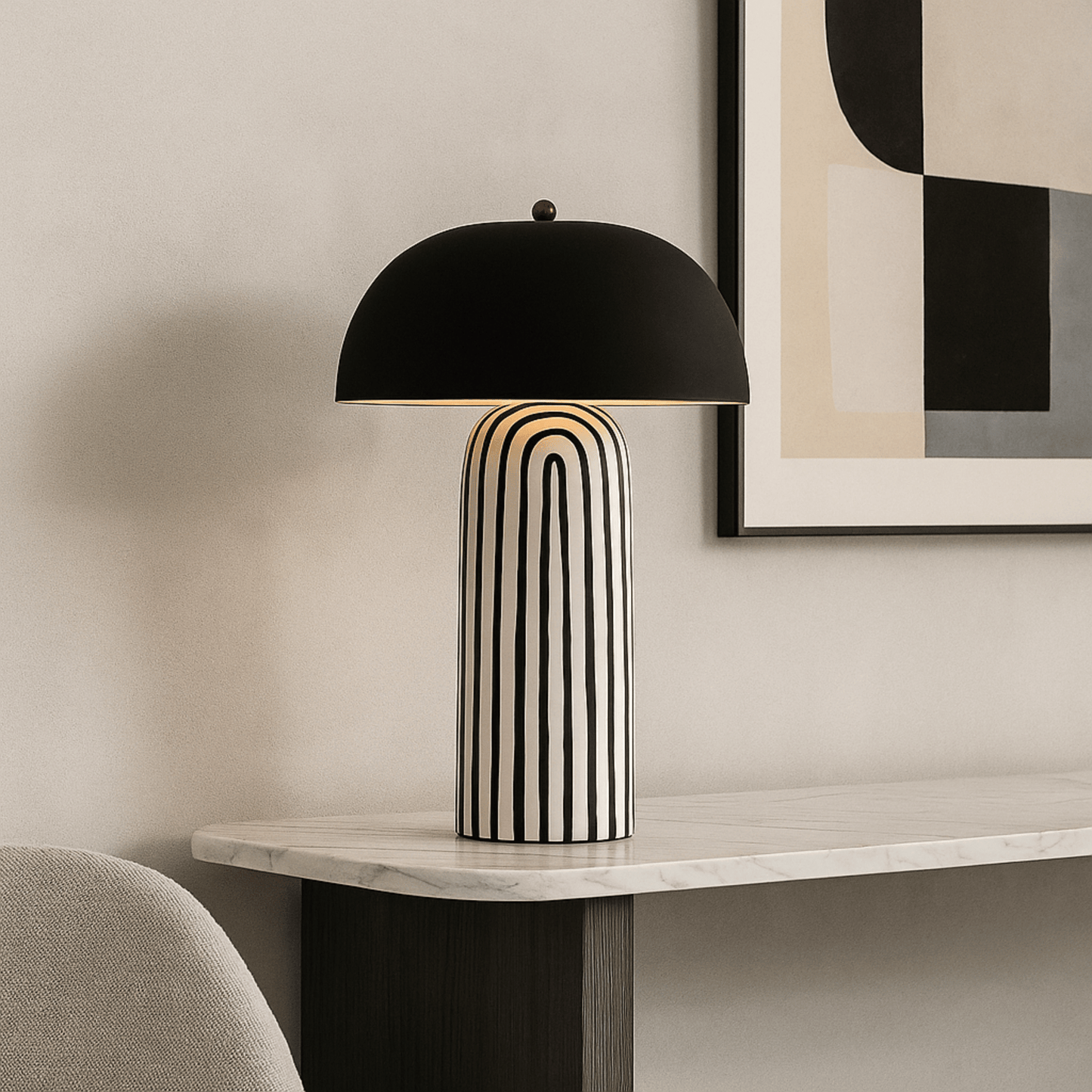 Striped Ceramic Table Lamp for Living Room, Bedroom, Home Decor, Modern Lighting
