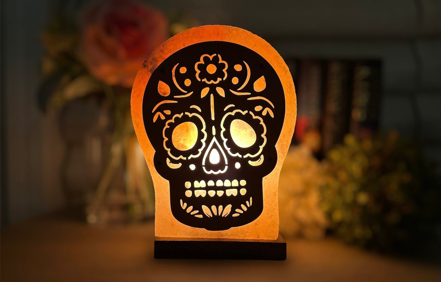Decorative Himalayan Salt Lamp - Unique Sugar Skull Design for Home Decor & Wellness