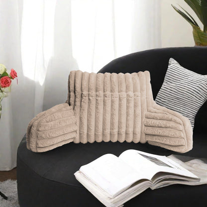 Cuddle Cushion - Faux Fur Ribbed Reading Chair Pillow with Arms for Sofa, Gaming & Relaxing Comfort