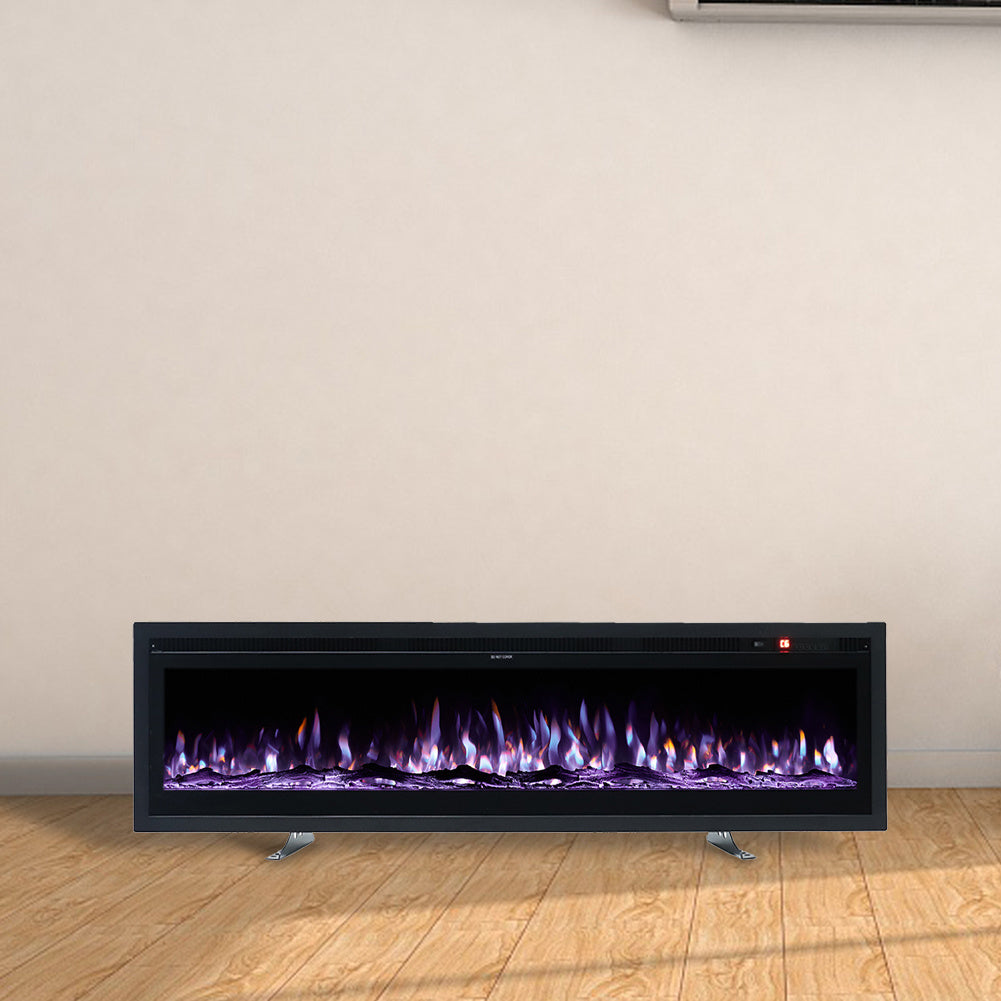 Recessed Electric Fireplace 40/50/60 Inch with LED Flame, Adjustable Thermostat & Overheat Protection