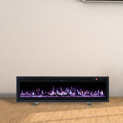Recessed Electric Fireplace 40/50/60 Inch with LED Flame, Adjustable Thermostat & Overheat Protection