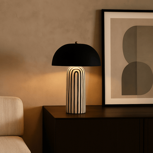 Striped Ceramic Table Lamp for Living Room, Bedroom, Home Decor, Modern Lighting