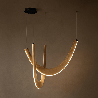 U-Shaped Wooden LED Pendant Light for Modern Home Lighting and Decor