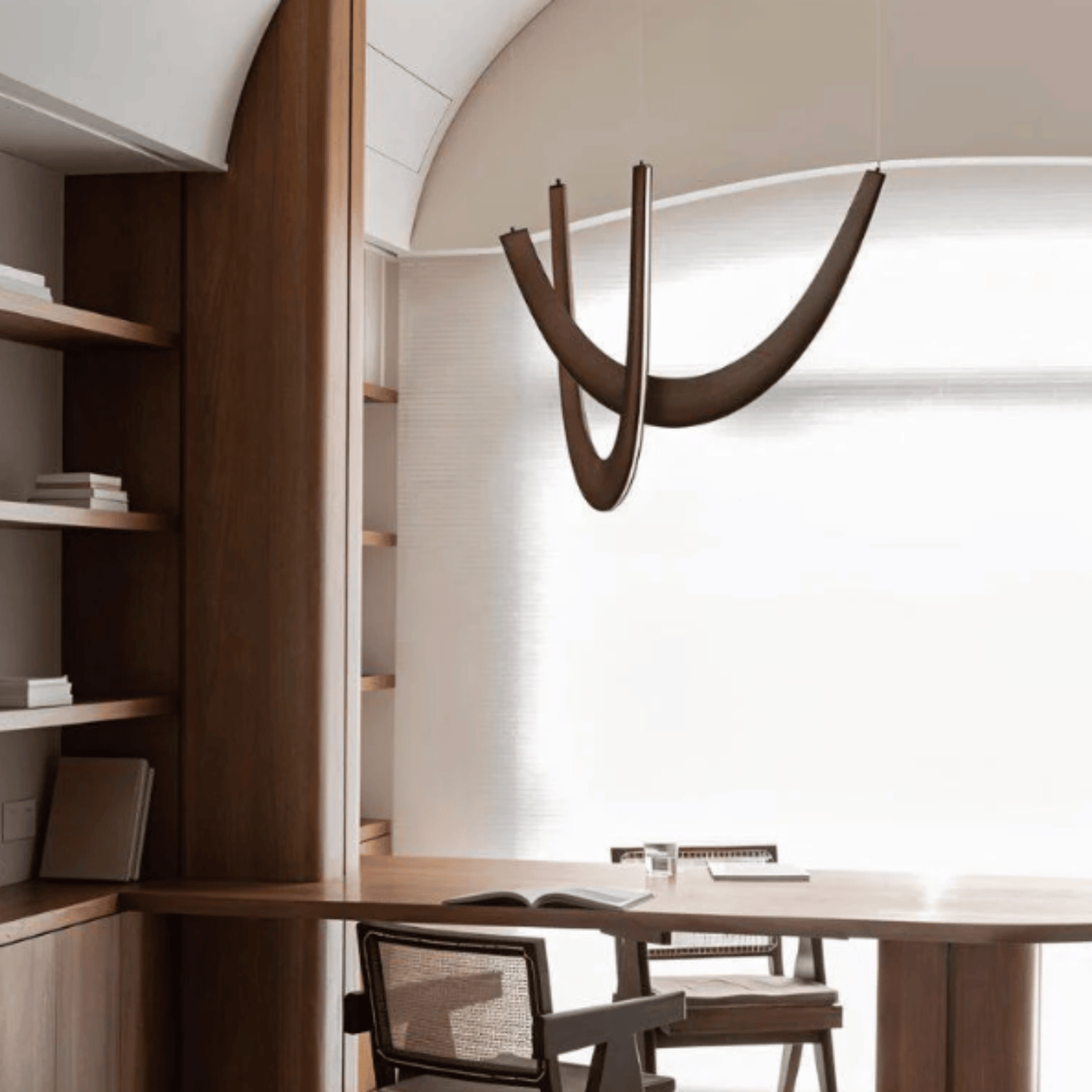 U-Shaped Wooden LED Pendant Light for Modern Home Lighting and Decor