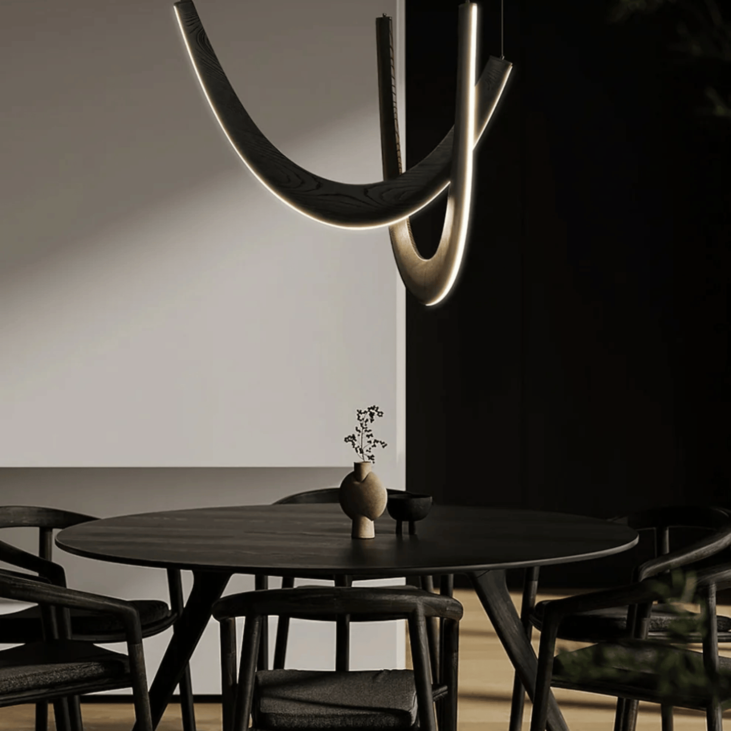 U-Shaped Wooden LED Pendant Light for Modern Home Lighting and Decor