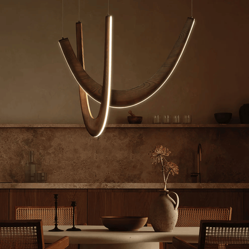 U-Shaped Wooden LED Pendant Light for Modern Home Lighting and Decor