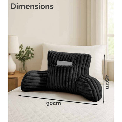 Cuddle Cushion - Faux Fur Ribbed Reading Chair Pillow with Arms for Sofa, Gaming & Relaxing Comfort