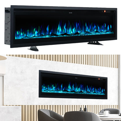 Recessed Electric Fireplace 40/50/60 Inch with LED Flame, Adjustable Thermostat & Overheat Protection