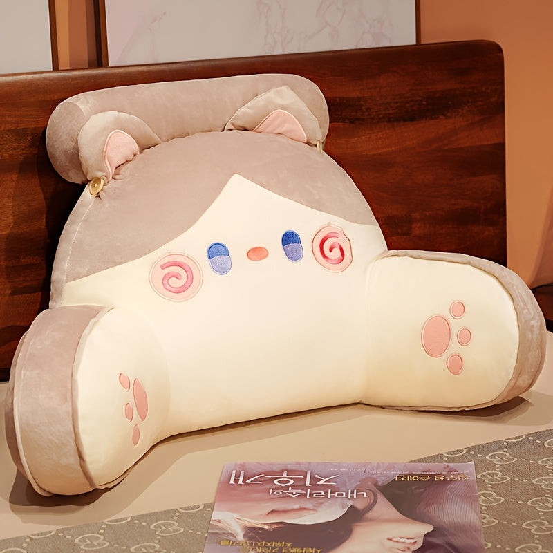 Cuddle Cushion Jumbo Cartoon Cat Plush Pillow - Thick Waist Support for Office, Car, Sofa - Cozy Gray