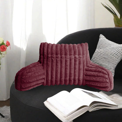 Cuddle Cushion - Faux Fur Ribbed Reading Chair Pillow with Arms for Sofa, Gaming & Relaxing Comfort