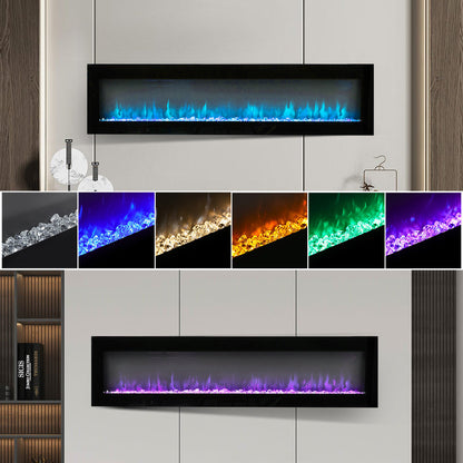 Wall Mounted Electric Fireplace with Remote, 9 LED Flame Effects, Recessed & Freestanding, 900W/1800W