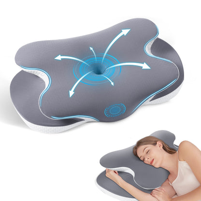 Memory Foam Neck Pillow for Neck and Shoulder Support, Cooling Silk Case - Gray