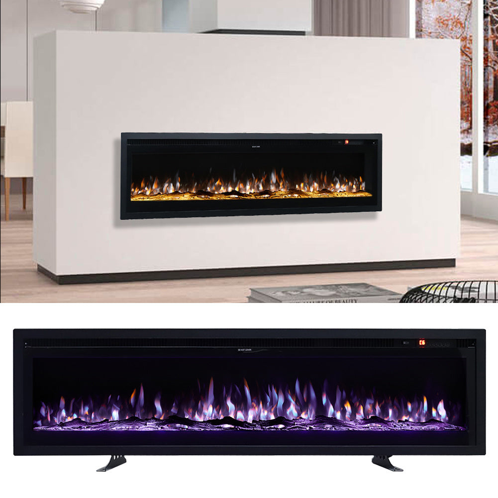 Recessed Electric Fireplace 40/50/60 Inch with LED Flame, Adjustable Thermostat & Overheat Protection