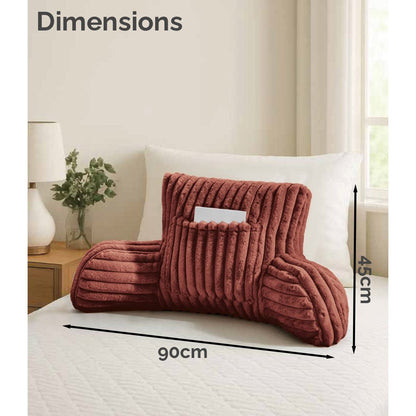 Cuddle Cushion - Faux Fur Ribbed Reading Chair Pillow with Arms for Sofa, Gaming & Relaxing Comfort