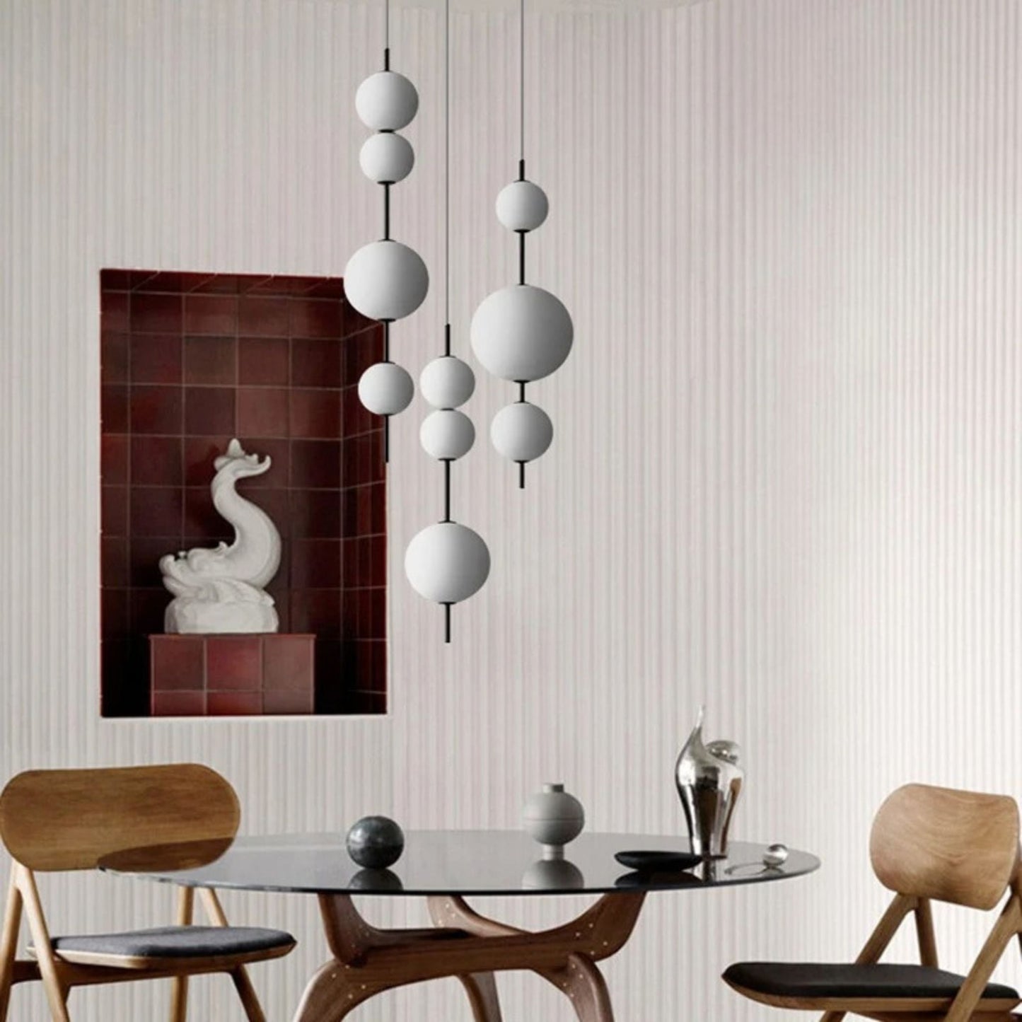 Modern White Glass Ball Pendant Light Fixture for Home, Kitchen, or Living Room Decor
