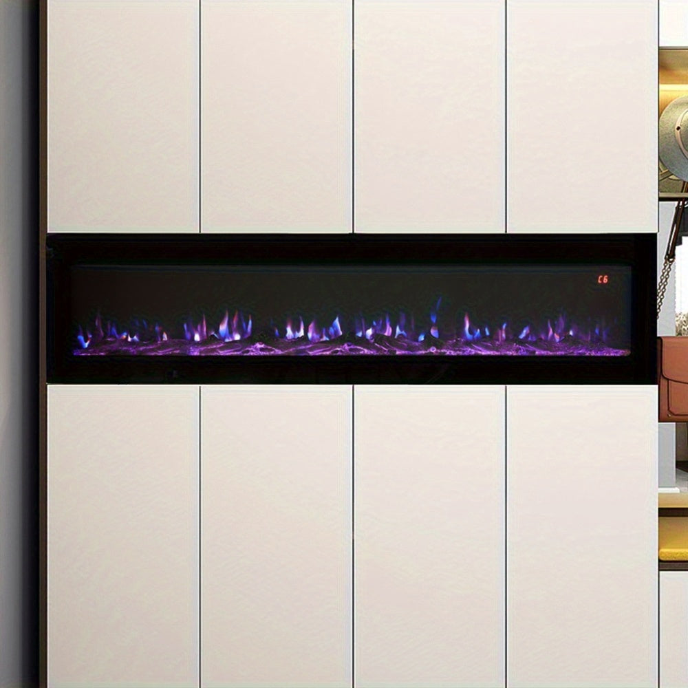 Wall Mounted Electric Fireplace with Remote, 9 LED Flame Effects, Recessed & Freestanding, 900W/1800W