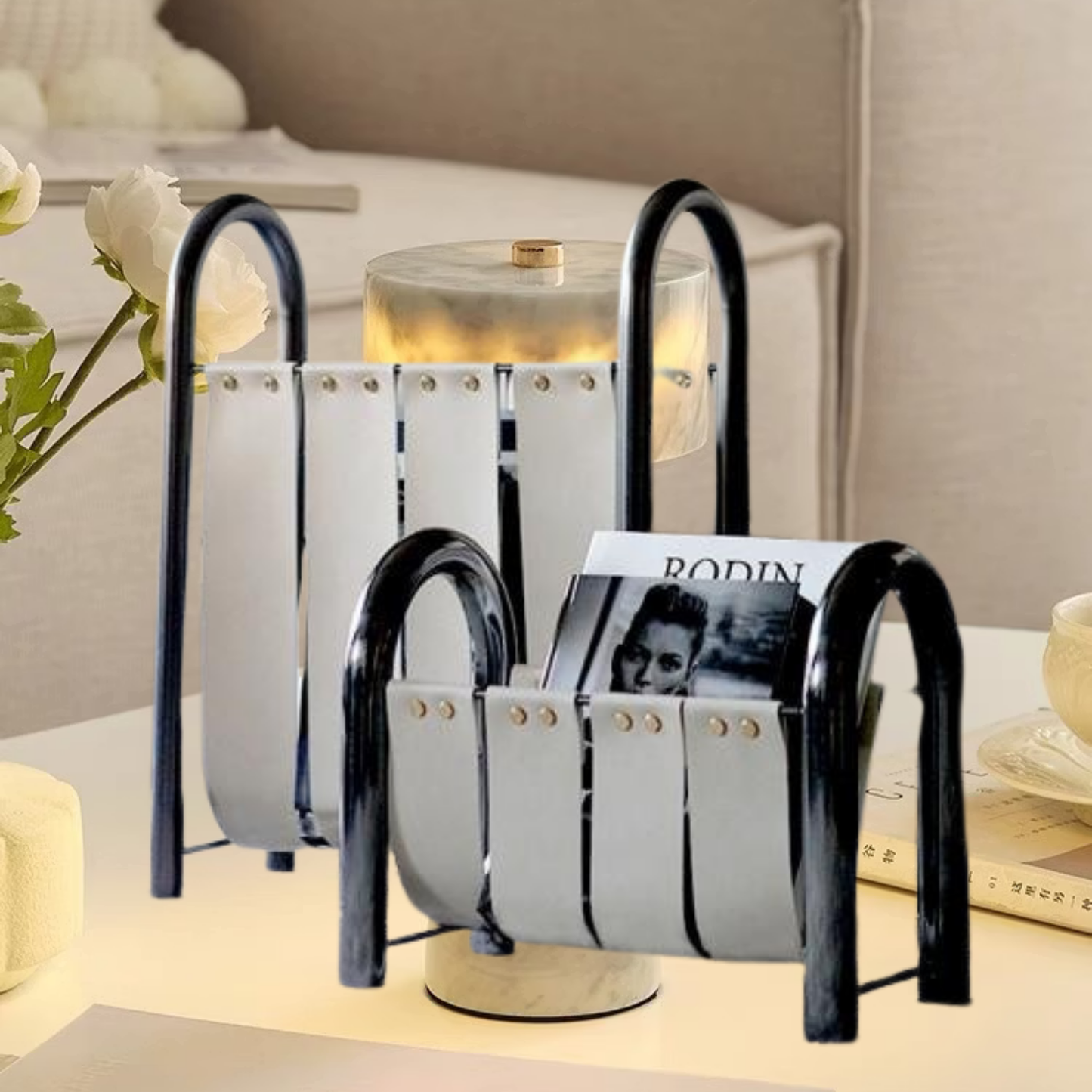 Leather Magazine Rack Holder for Home, Office, Stylish Storage Solution, Modern Design