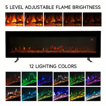 Wall Mounted Electric Fireplace with Remote, 9 LED Flame Effects, Recessed & Freestanding, 900W/1800W