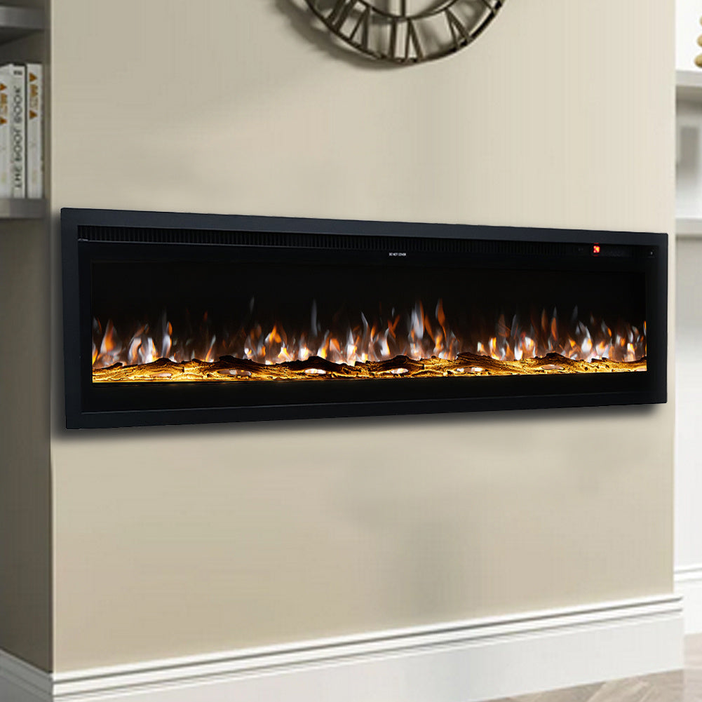 Recessed Electric Fireplace 40/50/60 Inch with LED Flame, Adjustable Thermostat & Overheat Protection