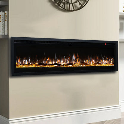 Recessed Electric Fireplace 40/50/60 Inch with LED Flame, Adjustable Thermostat & Overheat Protection
