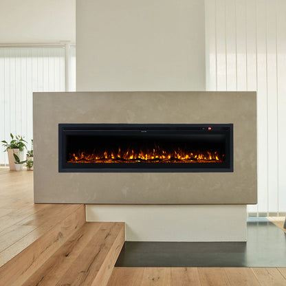 Recessed Electric Fireplace 40/50/60 Inch with LED Flame, Adjustable Thermostat & Overheat Protection
