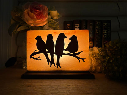 Himalayan Salt Lamp with Bird Figurines on Branch - Natural Home Decor & Relaxation Light