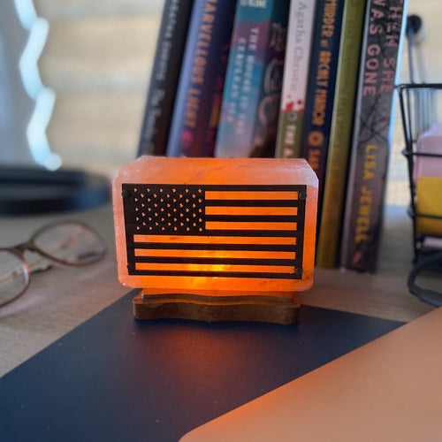 USA Flag USB Himalayan Salt Lamp - Decorative Night Light for Home & Office