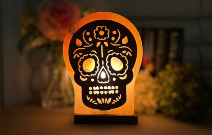 Decorative Himalayan Salt Lamp - Unique Sugar Skull Design for Home Decor & Wellness