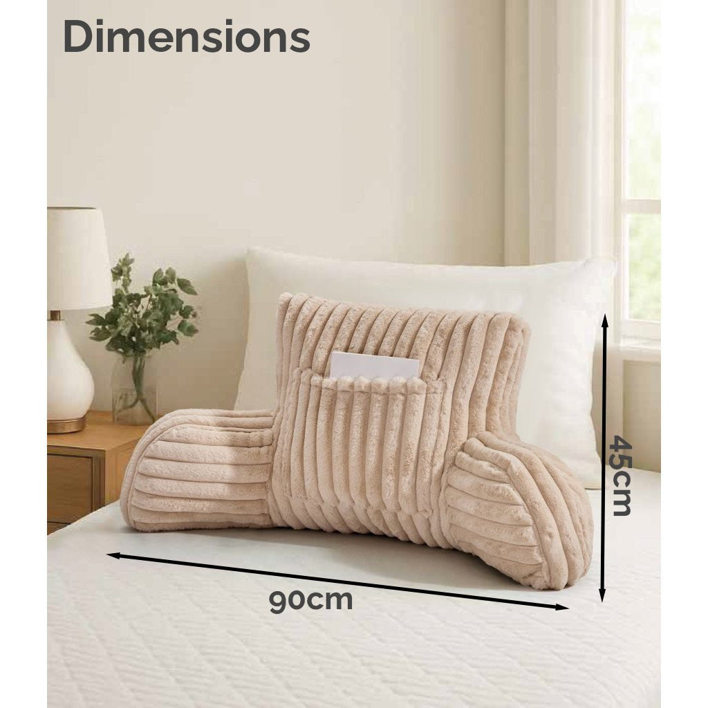 Cuddle Cushion - Faux Fur Ribbed Reading Chair Pillow with Arms for Sofa, Gaming & Relaxing Comfort