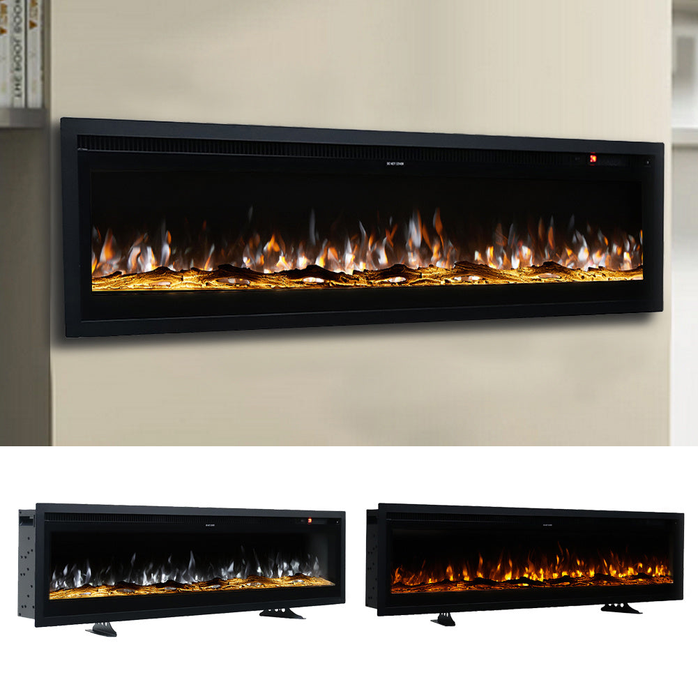 Recessed Electric Fireplace 40/50/60 Inch with LED Flame, Adjustable Thermostat & Overheat Protection