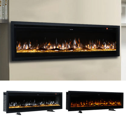 Recessed Electric Fireplace 40/50/60 Inch with LED Flame, Adjustable Thermostat & Overheat Protection