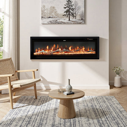 Recessed Electric Fireplace 40/50/60 Inch with LED Flame, Adjustable Thermostat & Overheat Protection