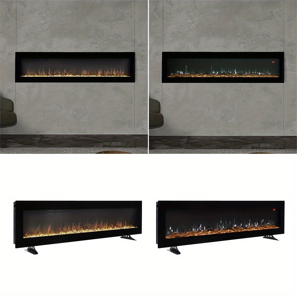 Wall Mounted Electric Fireplace with Remote, 9 LED Flame Effects, Recessed & Freestanding, 900W/1800W