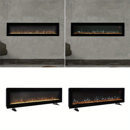Wall Mounted Electric Fireplace with Remote, 9 LED Flame Effects, Recessed & Freestanding, 900W/1800W