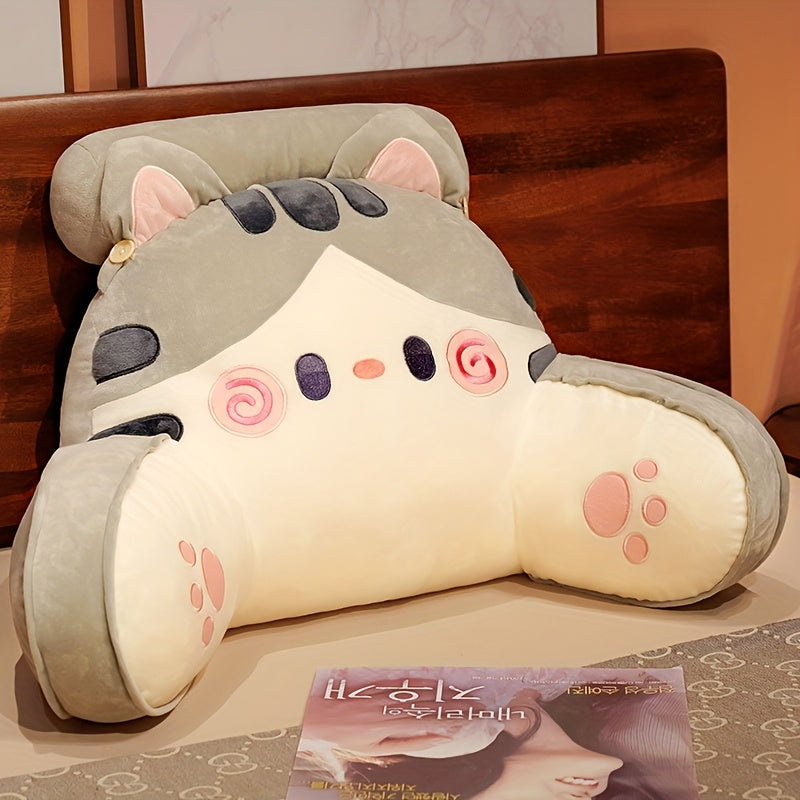 Cuddle Cushion Jumbo Cartoon Cat Plush Pillow - Thick Waist Support for Office, Car, Sofa - Cozy Gray