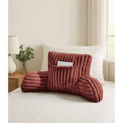 Cuddle Cushion - Faux Fur Ribbed Reading Chair Pillow with Arms for Sofa, Gaming & Relaxing Comfort