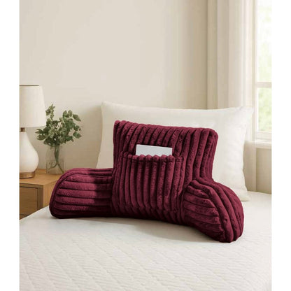 Cuddle Cushion - Faux Fur Ribbed Reading Chair Pillow with Arms for Sofa, Gaming & Relaxing Comfort
