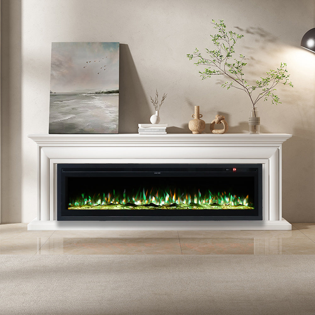 Recessed Electric Fireplace 40/50/60 Inch with LED Flame, Adjustable Thermostat & Overheat Protection