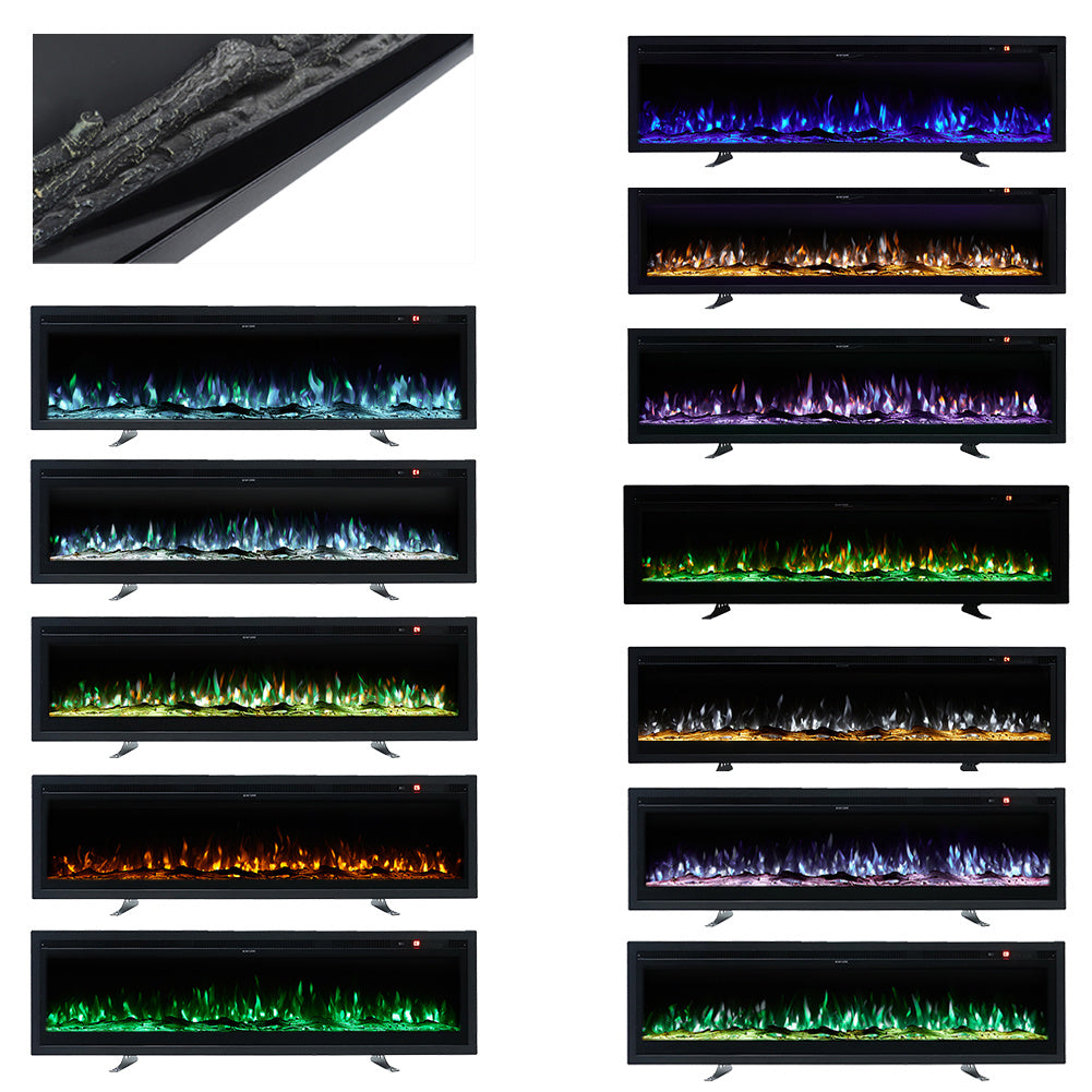 Recessed Electric Fireplace 40/50/60 Inch with LED Flame, Adjustable Thermostat & Overheat Protection