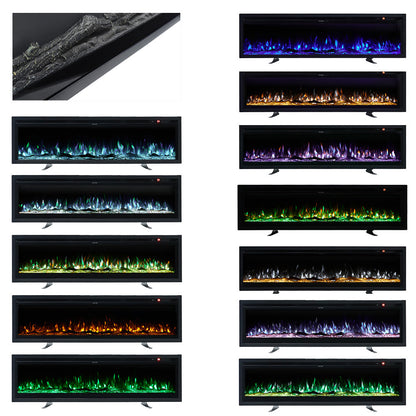 Recessed Electric Fireplace 40/50/60 Inch with LED Flame, Adjustable Thermostat & Overheat Protection