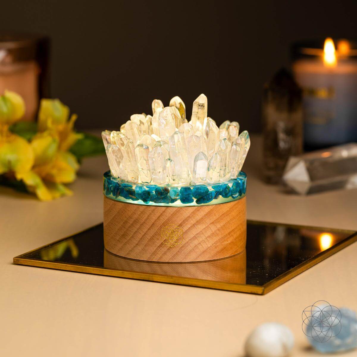 Quartz & Apatite Night Lamp for Confidence and Positive Energy - Healing Crystal Decor