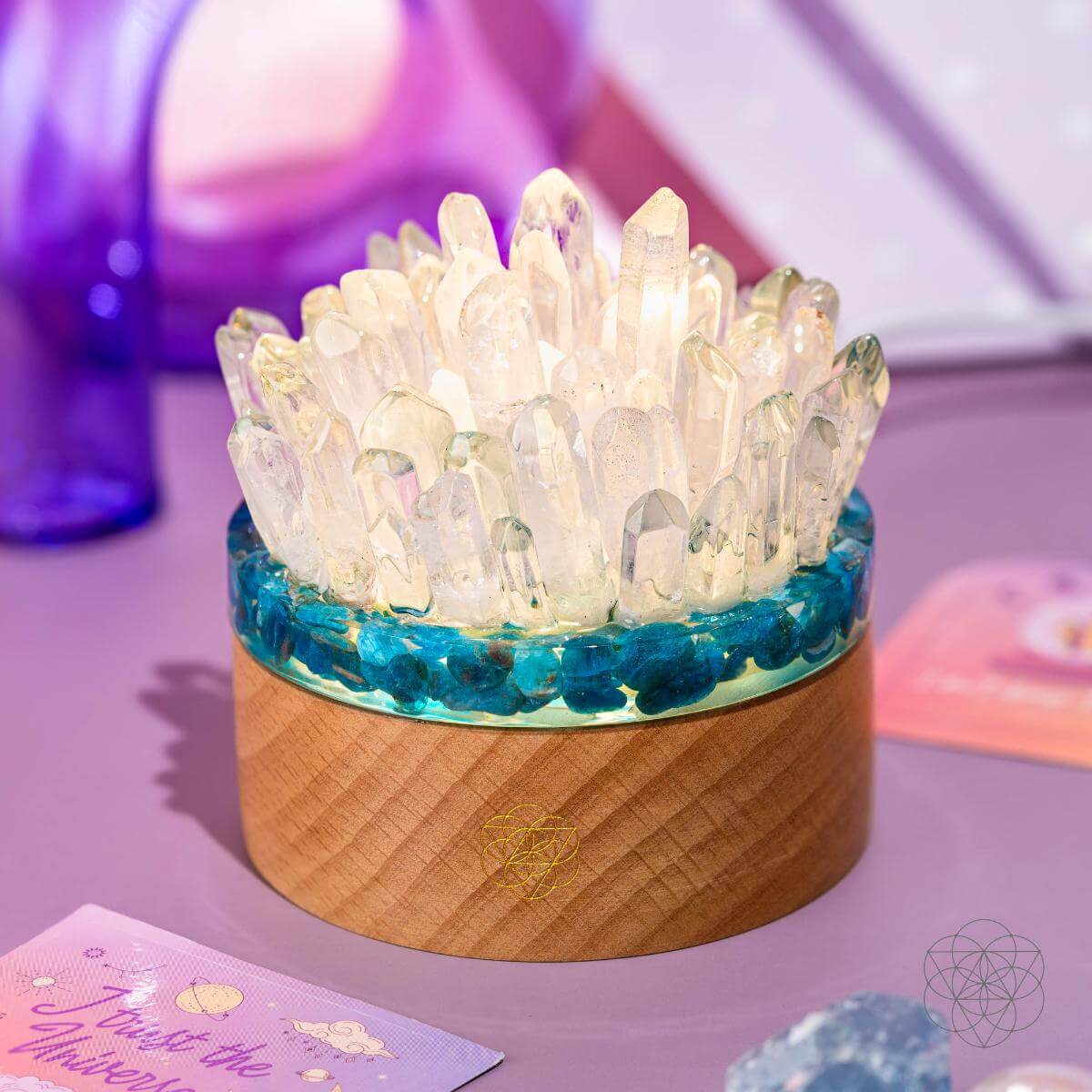Quartz & Apatite Night Lamp for Confidence and Positive Energy - Healing Crystal Decor