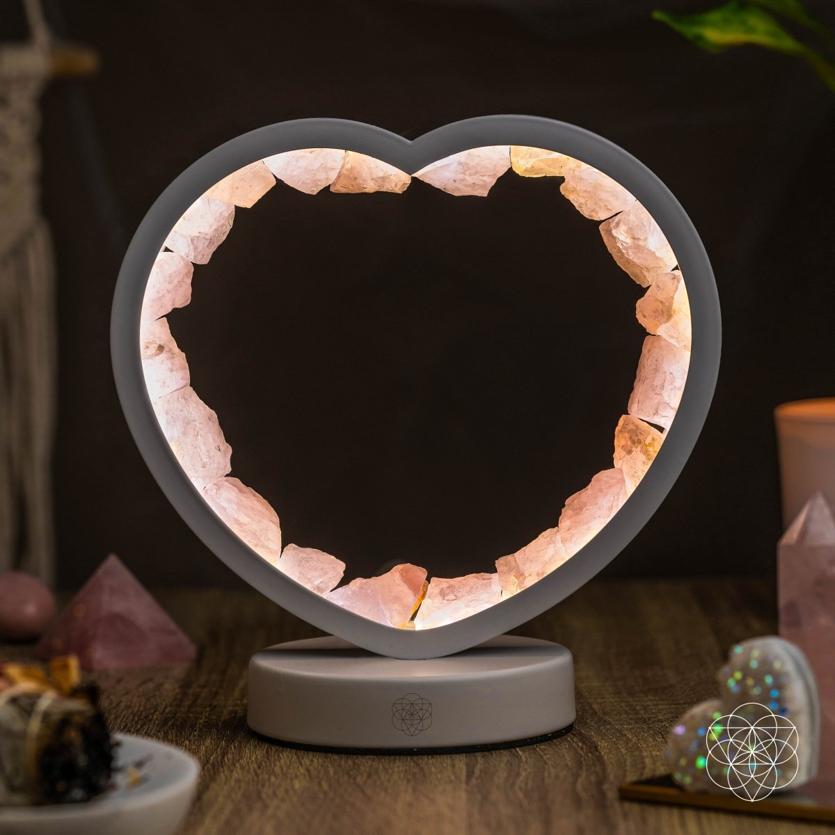 Rose Quartz Heart Night Lamp - Healing Crystal Love Magnet for Home Decor