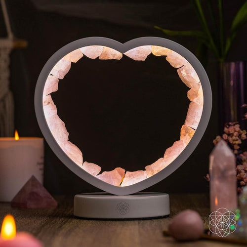 Rose Quartz Heart Night Lamp - Healing Crystal Love Magnet for Home Decor