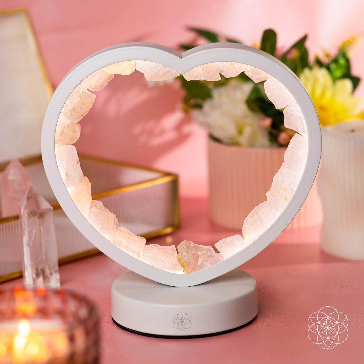Rose Quartz Heart Night Lamp - Healing Crystal Love Magnet for Home Decor